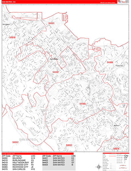 San Mateo Zip Code Wall Map